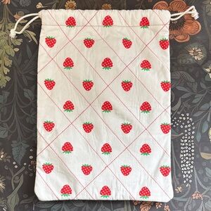 Strawberry Print Drawstring Bag